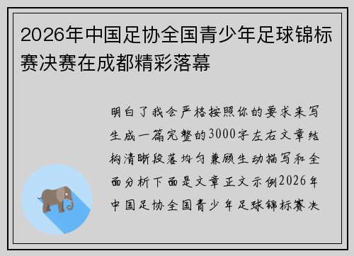 2026年中国足协全国青少年足球锦标赛决赛在成都精彩落幕