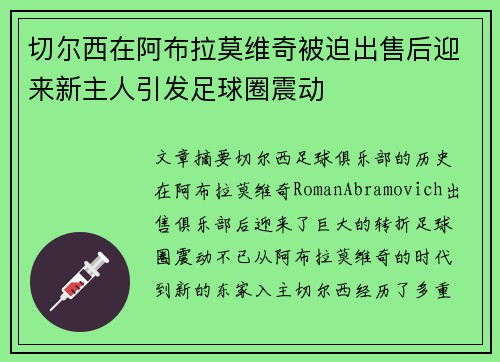 切尔西在阿布拉莫维奇被迫出售后迎来新主人引发足球圈震动 切尔西在阿布拉莫维奇被迫出售后迎来新主人引发足球圈震动